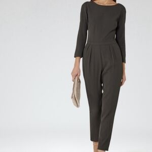 Reiss  Amelia Low Back Olive Long-Sleeve Tailored Jumpsuit